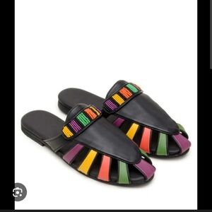 NWT FARM Rio Multicolor Beaded Mules